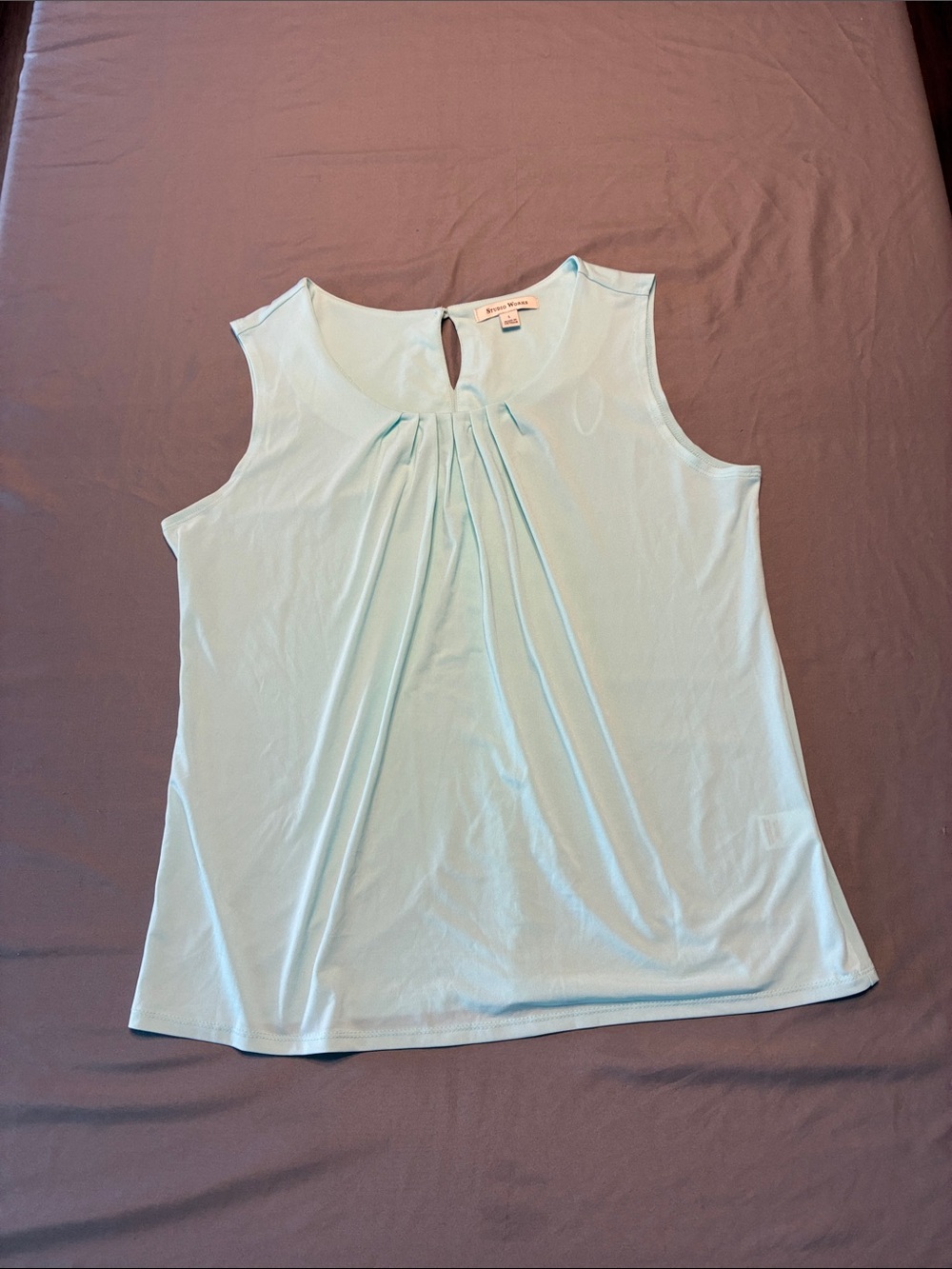 Studio Works Pale Blue Pleated Keyhole Sleeveless Camisole